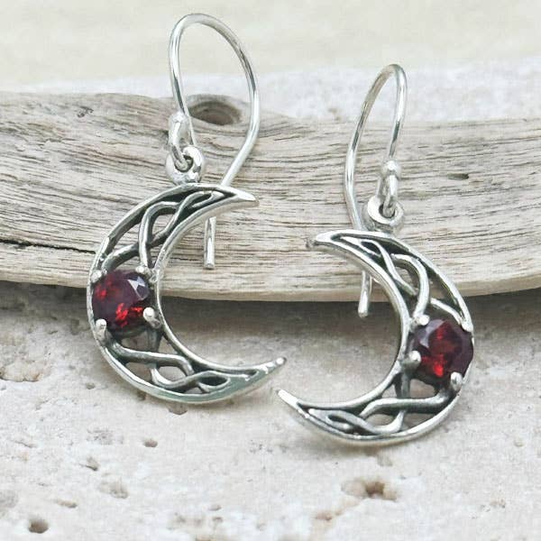 Goddess Design Studio - Wholesale Dangle Earrings - Sterling Silver Celtic Crescent Moon Earrings, in 4 gems!
