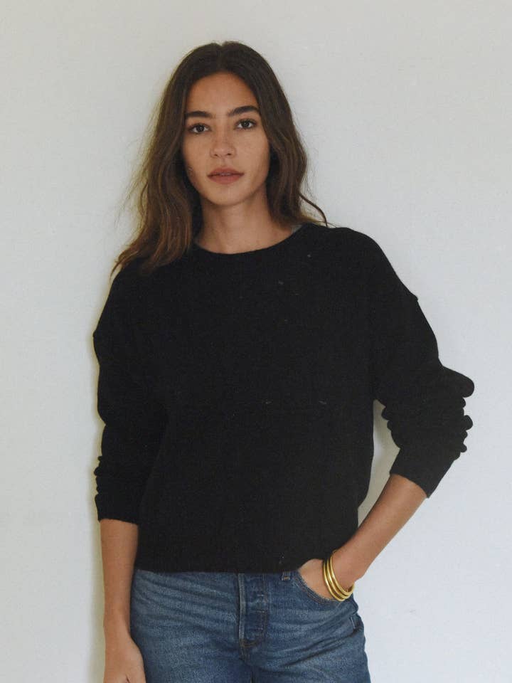 The Cashmere Malaya Crew Neck // Noir for wholesale by Beachwood The Label