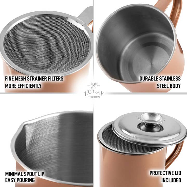 Zulay Kitchen - Wholesale Food Storage Container - Bacon Grease Container With Strainer & Lid - 1 Liter21