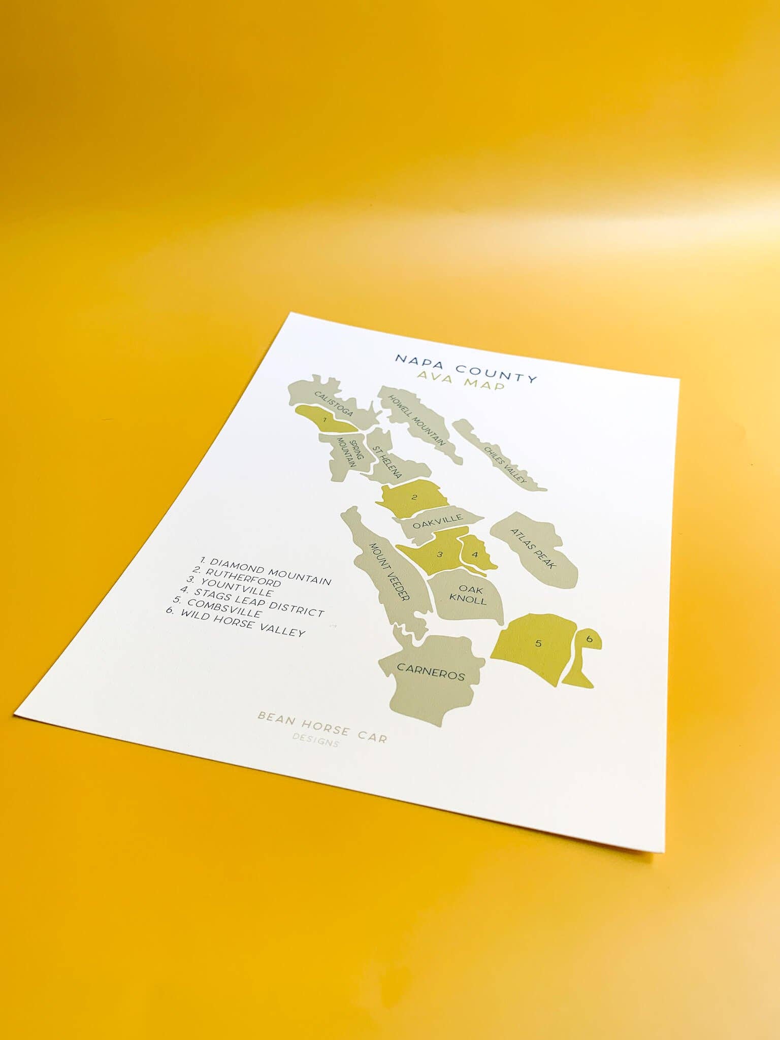 Bean Horse Car Designs - Wholesale Art Print - AVA Wine Map - North Coast - Napa Labeled Art Print5