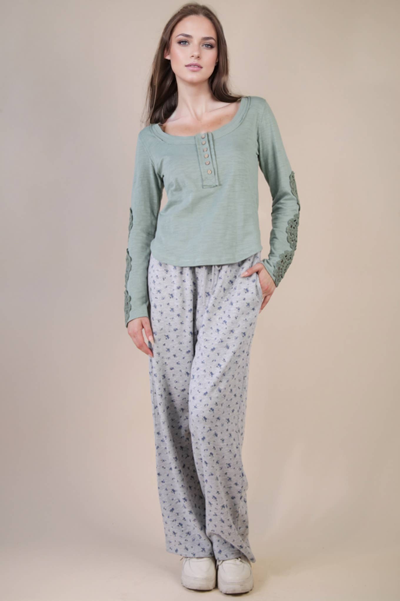 VERY J - Wholesale Knit Top - Women's - NT12252-Sleeve Lace Trim Solid Knit Top11