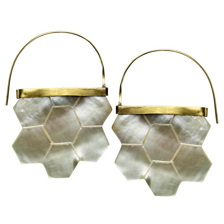 HomArt - Wholesale Dangle Earrings - Zahara Earrings, Honeycomb, Mother of Pearl