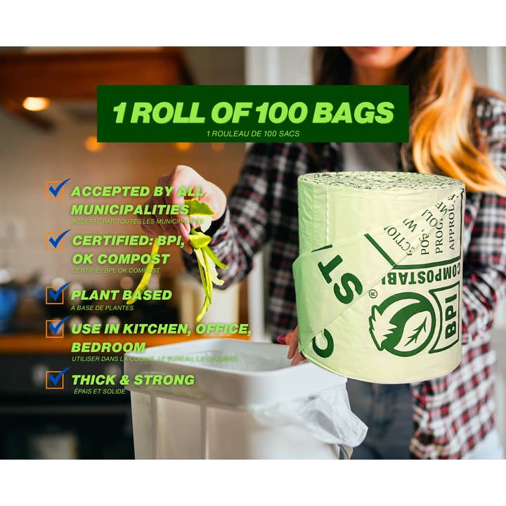 ALL DISTRICT JEANS Inc. - Venta al por mayor Bolsa/envoltorio de alimentos - Bolsas para residuos de comida de cocina 100% compostables, 100 unidades1