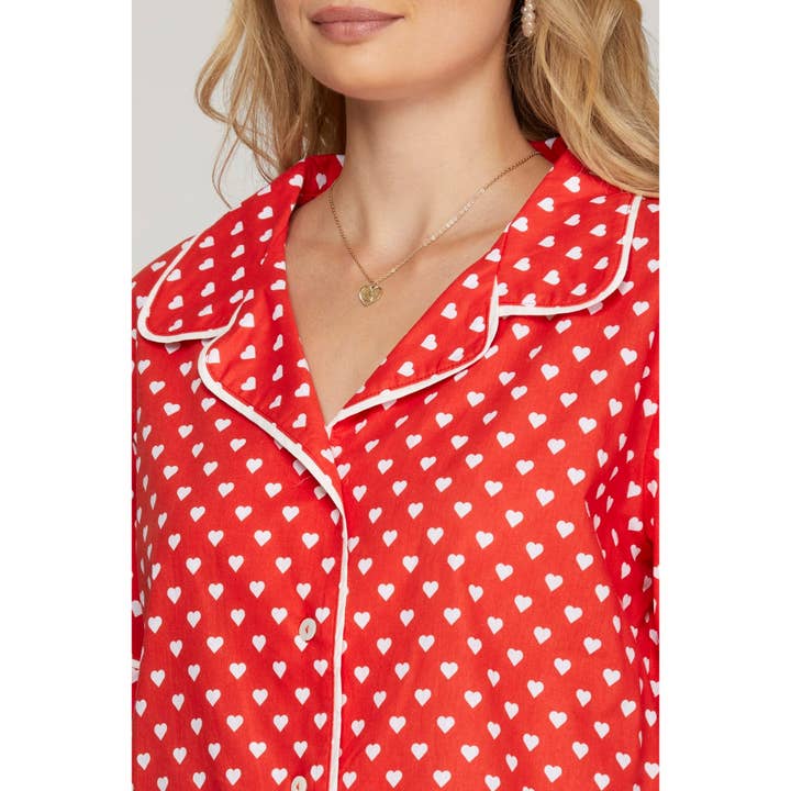 STYLE USA - Wholesale Tunic - Women's - HEART PRINT WOVEN PAJAMA SET