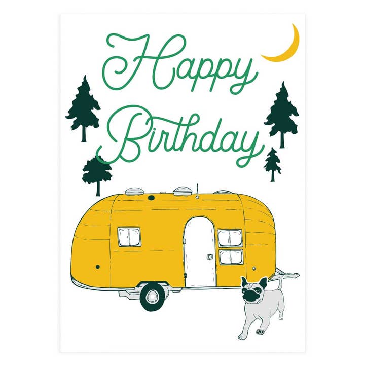 Potluck Press - Wholesale Birthday Card - Birthday Airstream & Pup Greeting Card