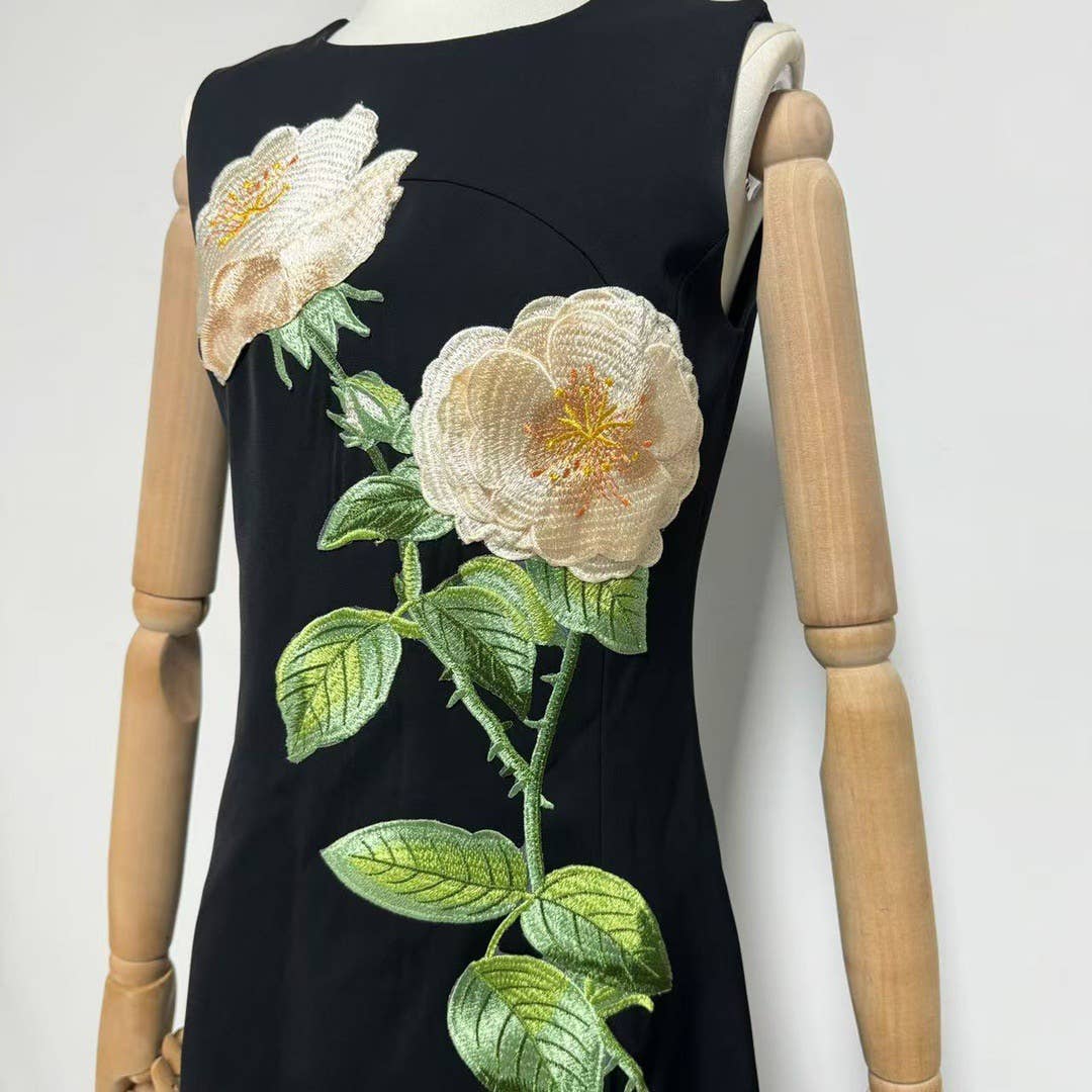 Productseeker - Wholesale Dress - Women's - DR750Y Sleeveless 3D Floral Embroidered Elegant Long Dress3