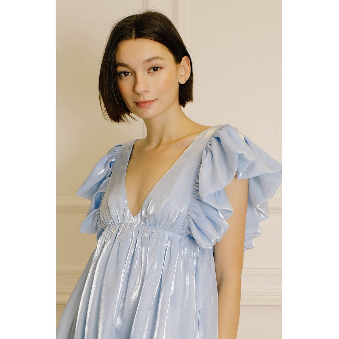 SKY BLUE HD2053BKP- MONOCHROMATIC PASTEL AND SHINY SHEEN MINI DRESS for wholesale on Faire3