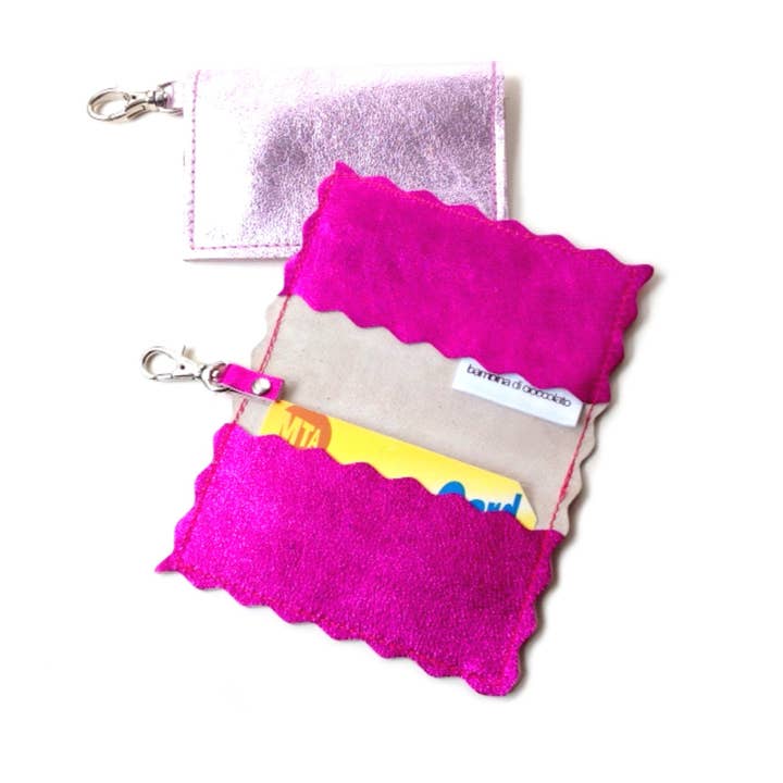 Metallic Leather Business Card Holder With Key Chain for wholesale by Bambina di Cioccolato