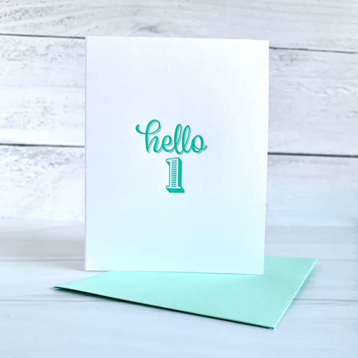 Hello 1 - Letterpress 1st Birthday Card for wholesale by Sky of Blue Cards
