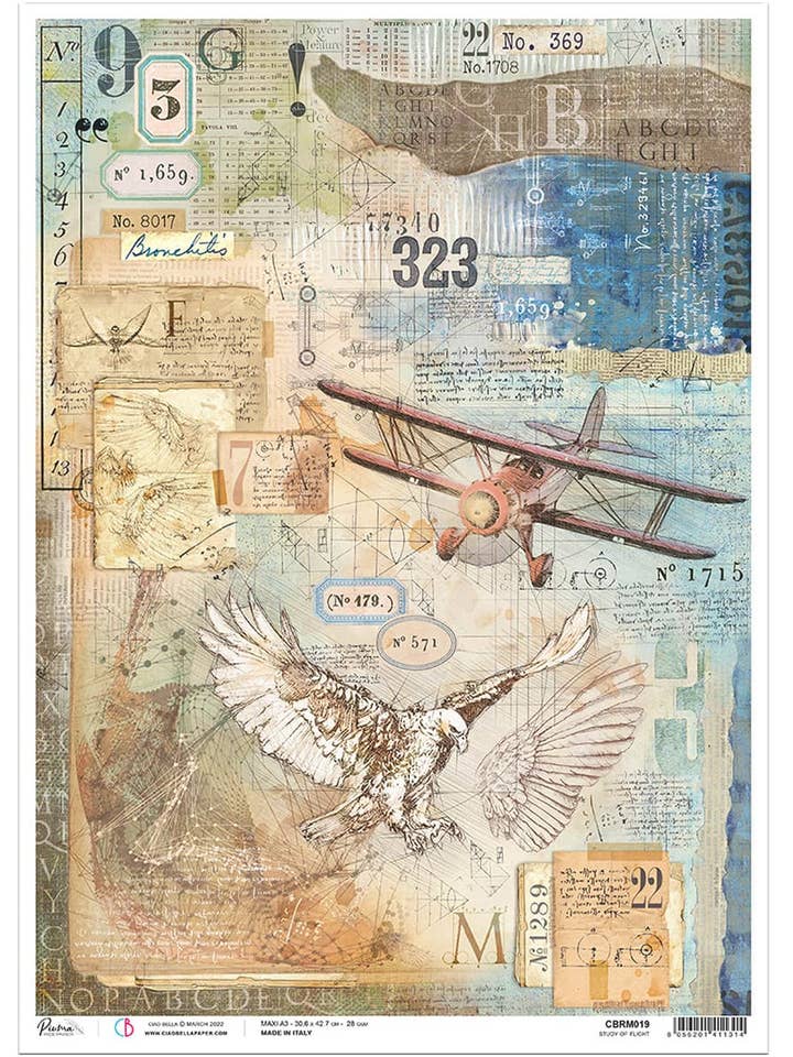 Ciao Bella rispapir A3 undersøgelse af flyvning - 3 ark for engroshandel hos Ecstasy Crafts Distributing