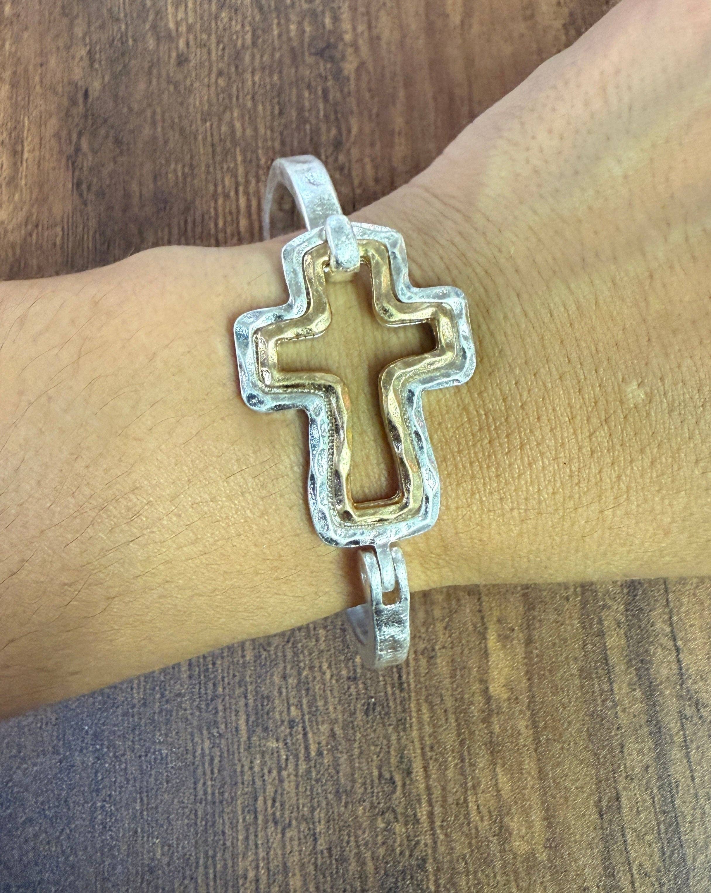 Paco Designs - Wholesale Cuff Bracelet - Beautiful Mixed Metal Cross Cuff Bracelet Gold OR Silver8