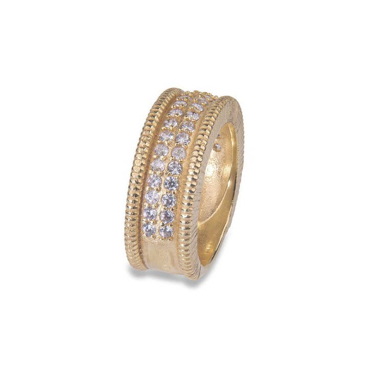 Gold-plated bronze ring with white cubic zirconia. for wholesale by PLATADEPALO