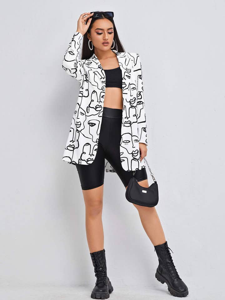 blazer graphique à col cranté pour la vente par Flarix