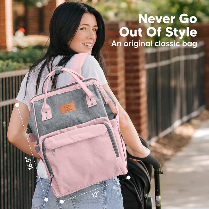 Pink Gray Original Diaper Bag Backpack, Baby Bags with Changing Pad for wholesale on Faire