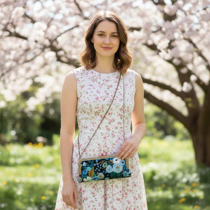 Kiki & Syds Cell Phone Clutch-Garden Party Blue for wholesale by Kiki & Syds