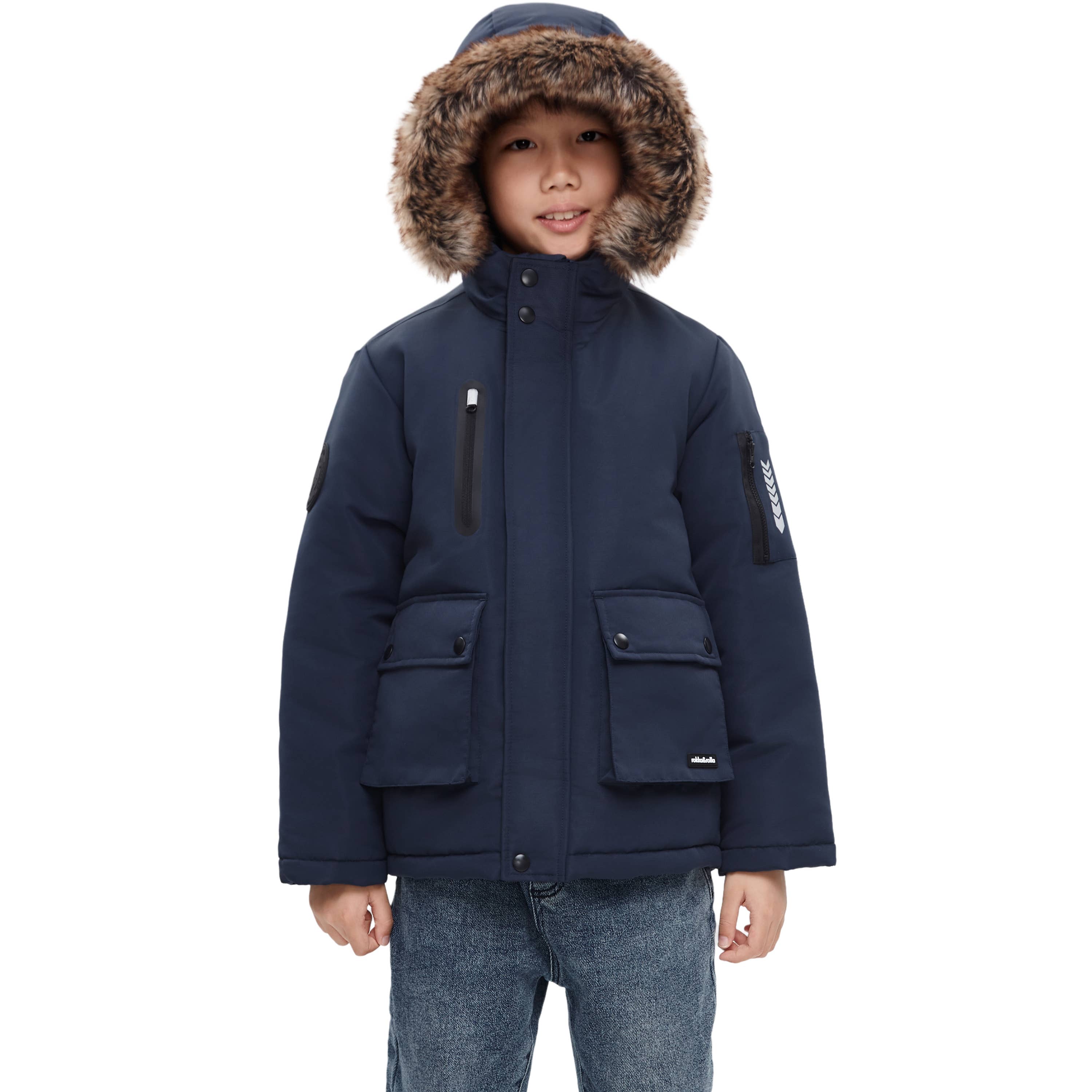 Rokka & Rolla - Wholesale Parka - Kids - Boys' Winter Coat with Faux Fur Hood Parka Jacket3