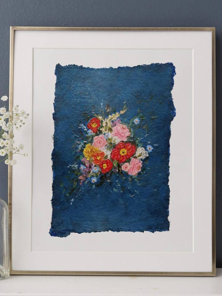 "Moody Blue" Floral Art Print for wholesale by Babushka Paperie
