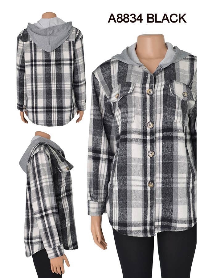 SSImport - Wholesale Jacket – Women's - A8834 HOODIE COAT PLAID PATTERN JACKET SPRING FALL 12PCS