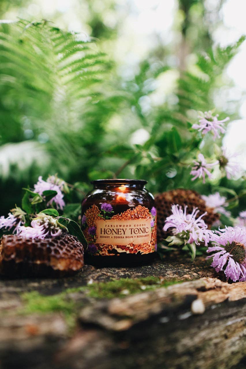 Fablewood Goods - Wholesale Jar/Filled Candle - Honey Tonic | 8oz Apothecary Soy Candle | Wild Beragmot, Honey and Tonka1