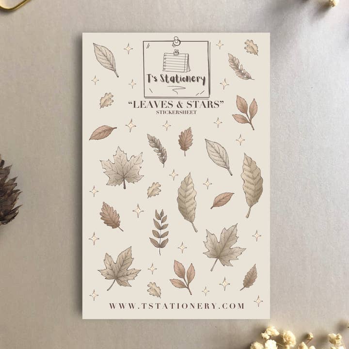 "Blad & Stjärnor" Klistermärkesark för wholesale av T's Stationery