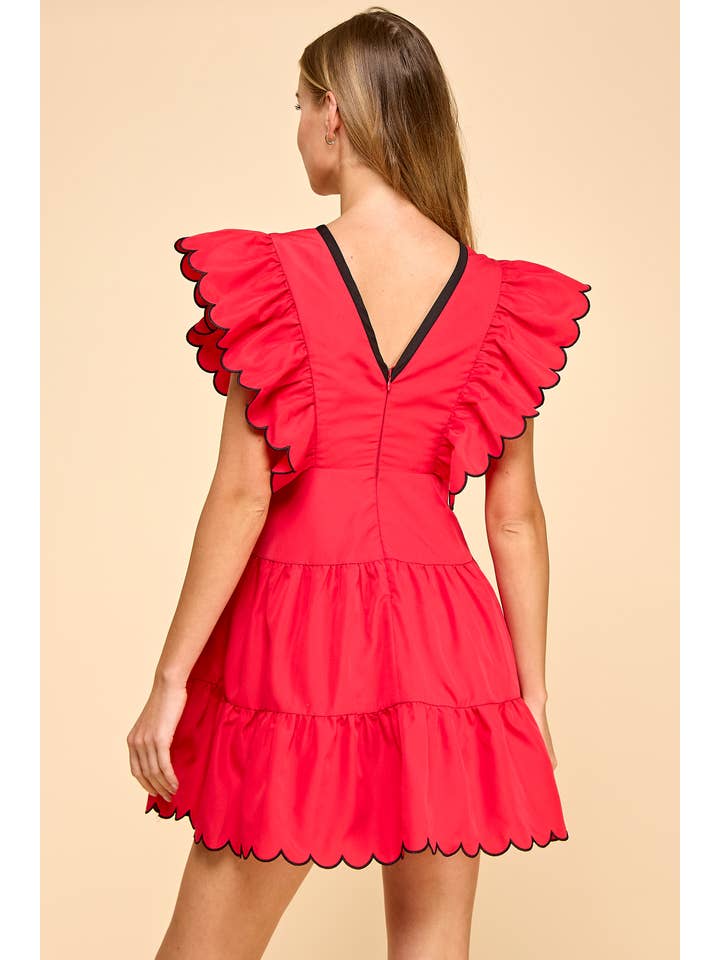 TCEC - Wholesale Dress - Women's - CD04197-V Neckline Bow Detail Scalloped Dress