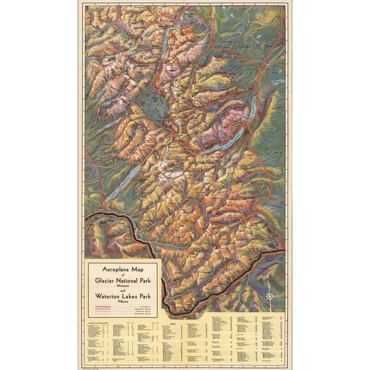 Mappa della Great Northern Railway, Glacier & Waterton, 1925 per la vendita all'ingrosso da parte di Historic Pictoric