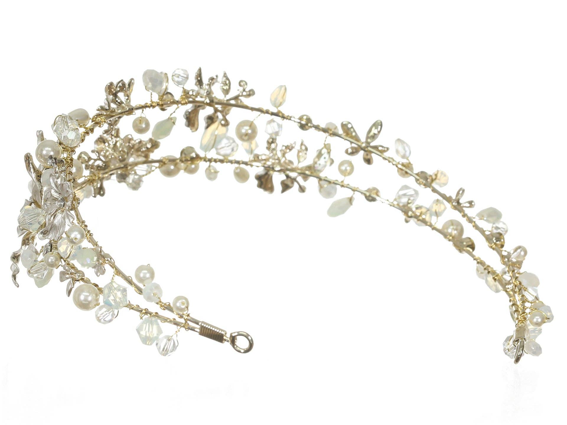 GOLD Handmade Crystal Pearl Rhinestone Floral Bridal Wedding Tiara Headband CR263 for wholesale on Faire2