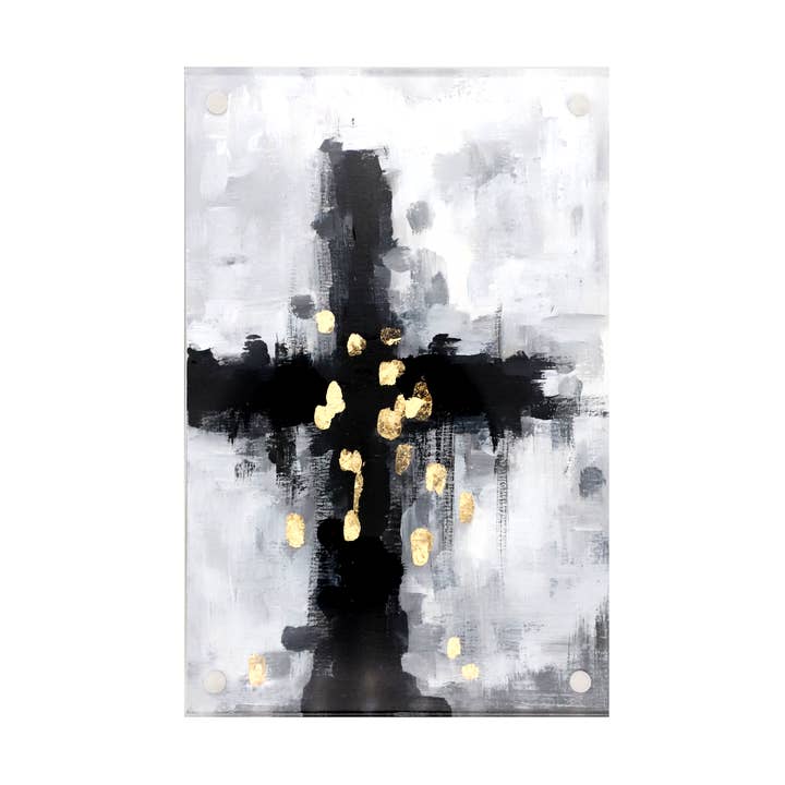 Acrylic Cross Art with Gold Foil - Black for wholesale by Mads Studio & Co.