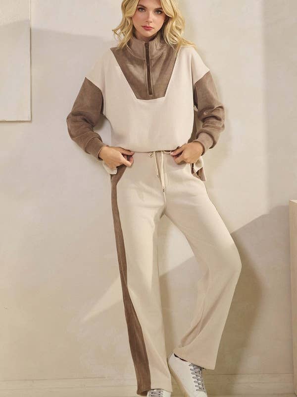 Dame afslappet pasform farveblok fløjlssæt for engroshandel hos Yelete