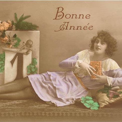 Impression d'art HN-46 Bonne Année, Fille avec Livre pour la vente par Found Image Press
