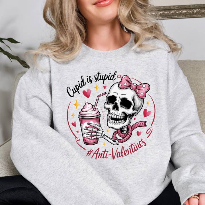 Cupid Is Stupid Anti Valentines Day Sweatshirt for wholesale by Simply Spoken Apparel