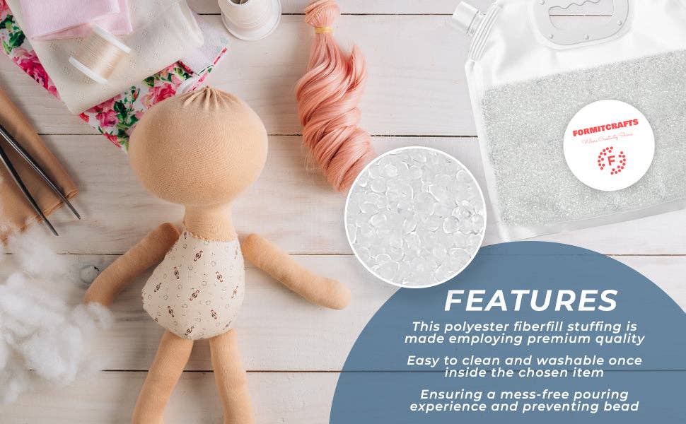 Marco Esra - Wholesale Craft supplies - Plastic Polyurethane Pellets Formit Crafts Polyfill Stuffing – 7Lbs Multipurpose Stuffing for Stuffed Animals, Rock Tumbling, Hacky Sacks, Bean Bags – Poly Filling Stuffing in Convenient Spout Bag1