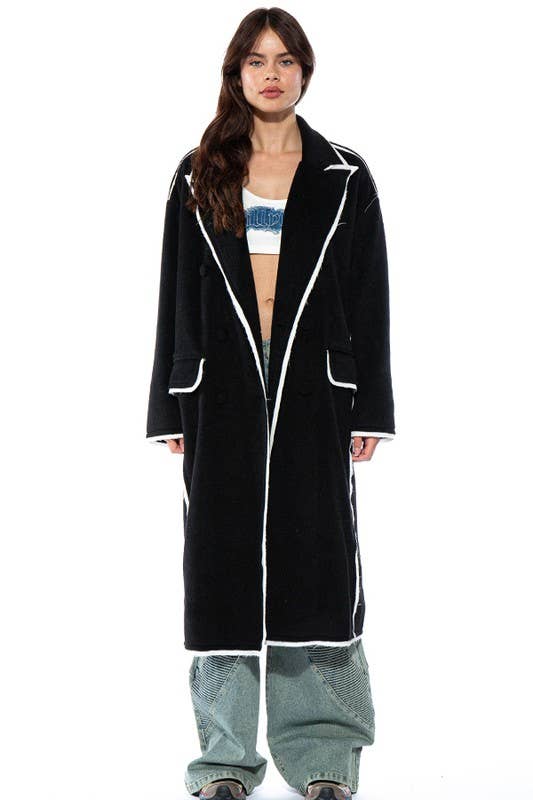 Black Oversized Contrast Stiched Wool-Like Coat for wholesale on Faire1