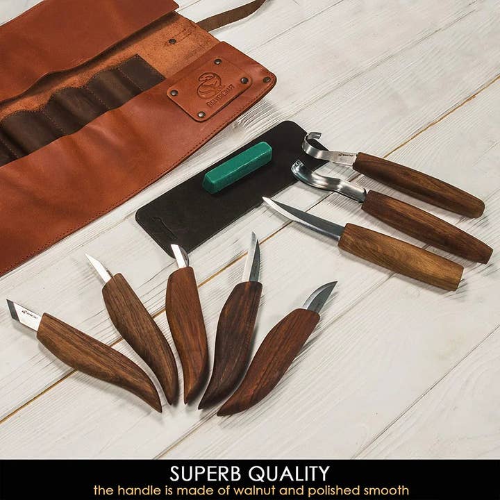 BeaverCraft - Wholesale Knife Set - S18X - Deluxe Wood Carving Set With Walnut Handles