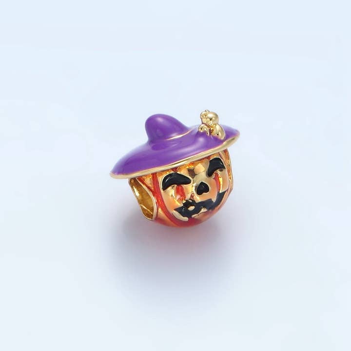 Aim Eternal - Wholesale Individual Charm/Pendant - 14K Gold Filled 12mm Witch Pumpkin Lantern Enamel Bead | B627