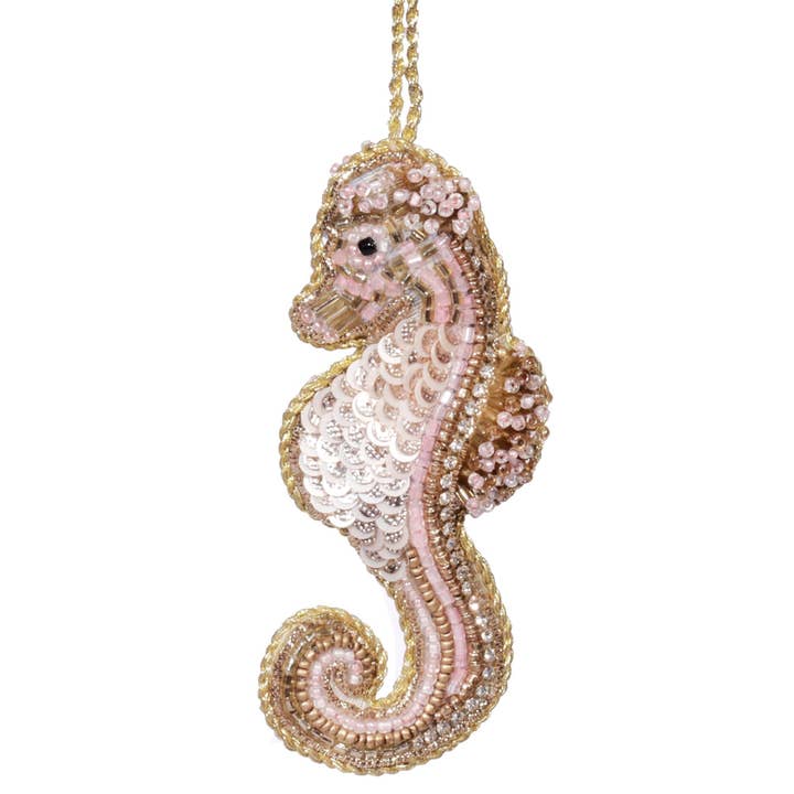 Cream Cornwall - Wholesale Ornament - Sequined Pink Seahorse Hanging Decoration