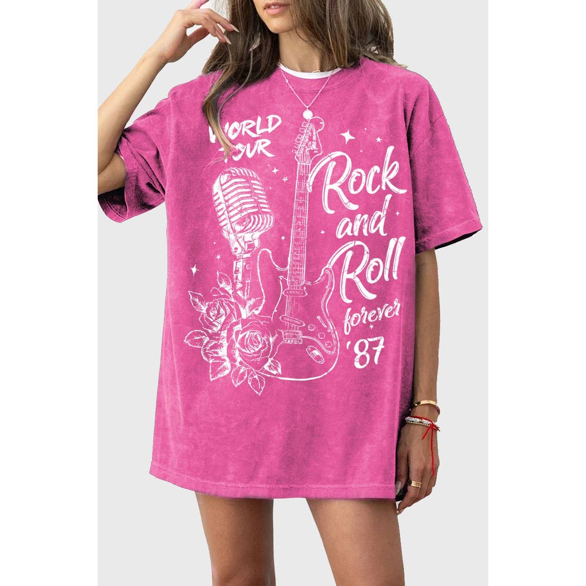 HRTandLUV - Vente Tunique – femme - T-SHIRT À IMPRIMÉ MINÉRAL SURDIMENSIONNÉ ROCK N ROLL FOREVER1