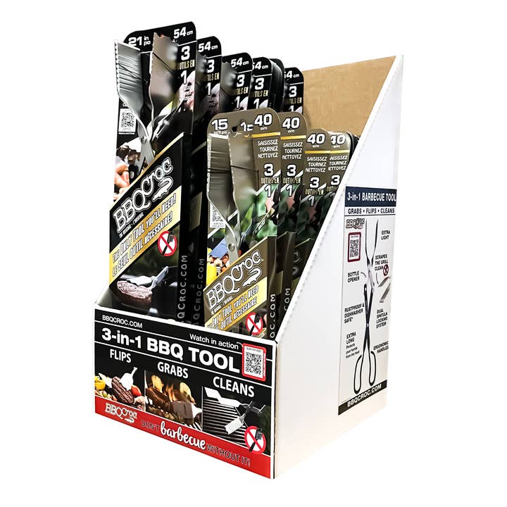 BBQ Croc 15" & 21" 3-in-1 Barbecue Tool-18pc Counter Display for wholesale by BBQ Croc