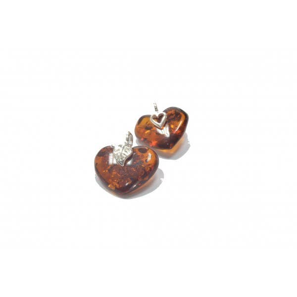 The Natural Amber – wholesale Individual charm/pendant – Cognac Baltic Amber Heart Pendant with 925 Sterling Silver1