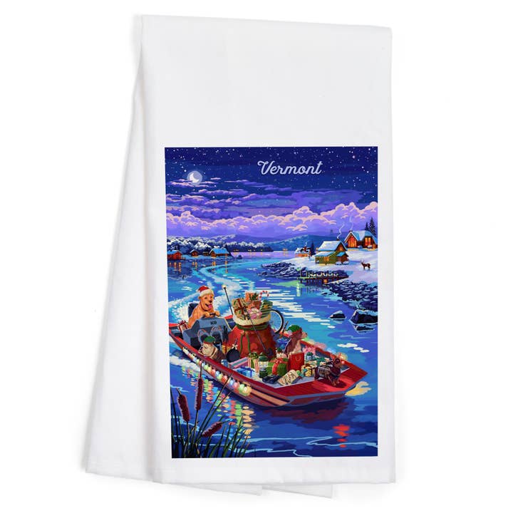 STROFINACCIO ORGANICO Vermont, Buone Feste, Cane Babbo Natale per la vendita all'ingrosso da parte di Lantern Press