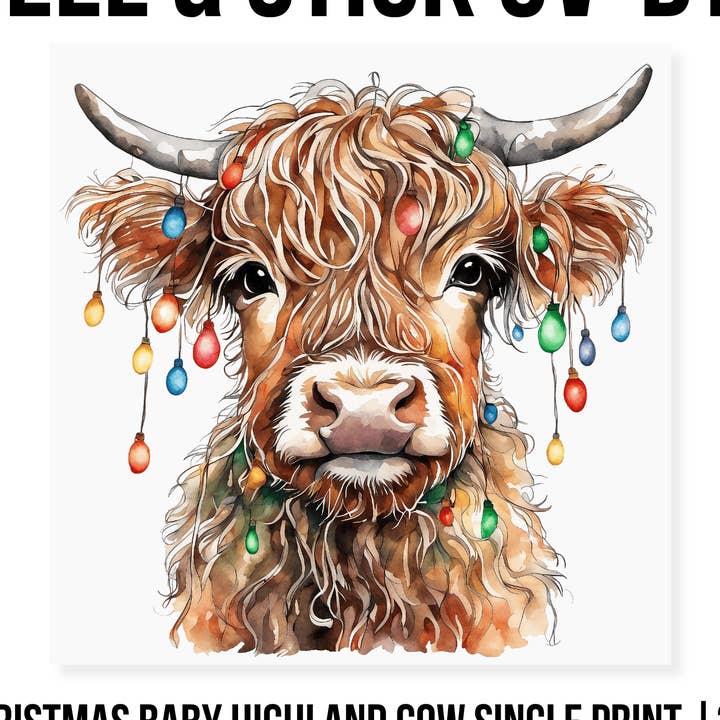 Christmas Baby Highland Cow | UV DTF Single Print (3.5") for wholesale by Fuzzy Loon Designs