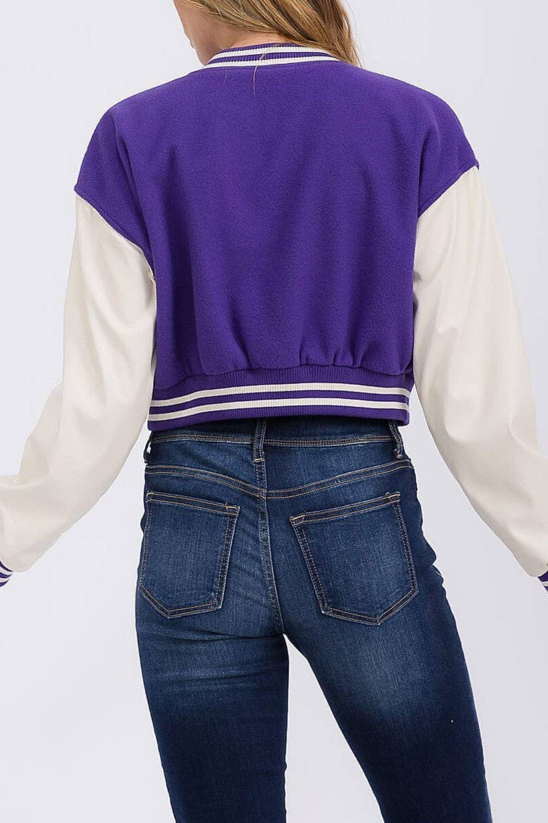 ROUSSEAU - Wholesale Varsity/Baseball Jacket - Women's - PLEATHER SLEEVE BUTTON CLOSURE VARSITY JACKET6