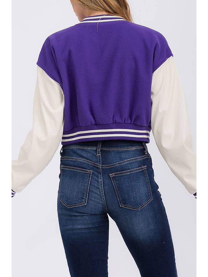 ROUSSEAU - Wholesale Varsity/Baseball Jacket - Women's - PLEATHER SLEEVE BUTTON CLOSURE VARSITY JACKET6