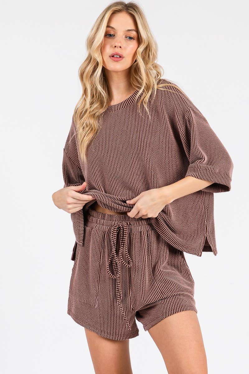 Sewn and Seen - Wholesale Lounge Set - Women's - RIBBED ROUND NECK TOP AND SHORTS SET35