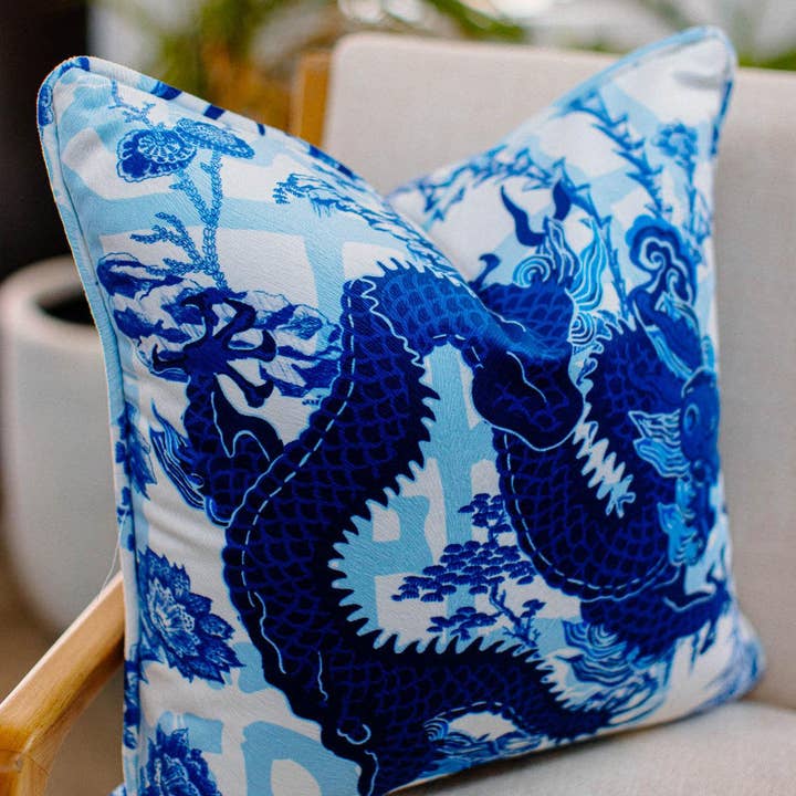 Drago Bold Blue Throw Pillow for wholesale by Porch and Parlour
