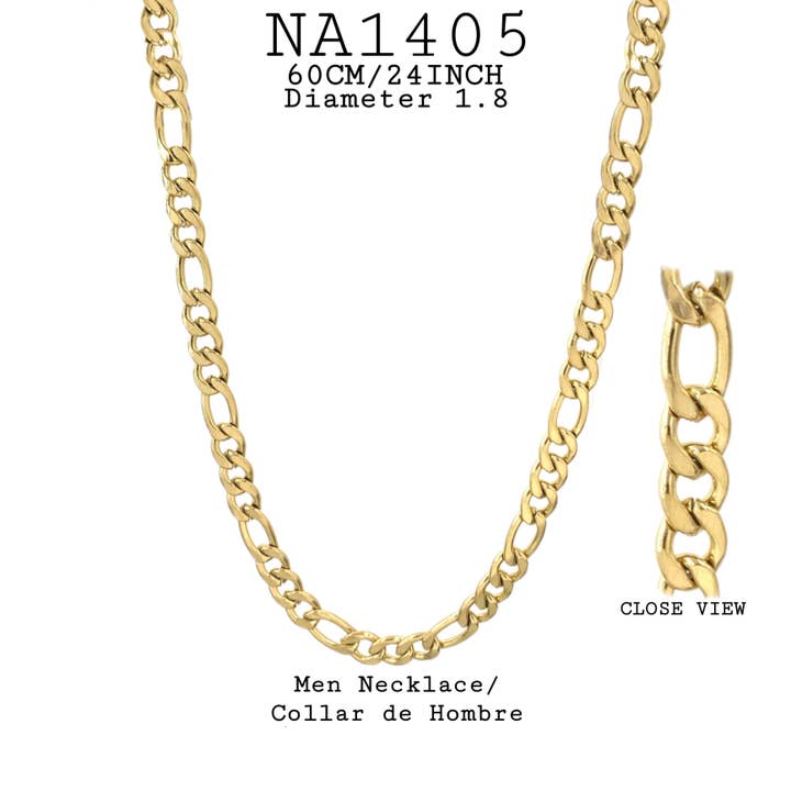 Cadena Figaro de acero inoxidable, 24 pulgadas, diámetro 1.8 para venta al por mayor de Nisso & Co. NYC Jewelry Wholesale