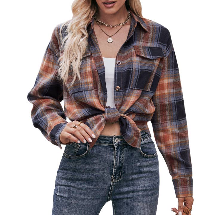Masyal - Wholesale Buttoned-down shirt – Women's - Autumn/Winter Casual Fashion Loose Plaid Shirt5