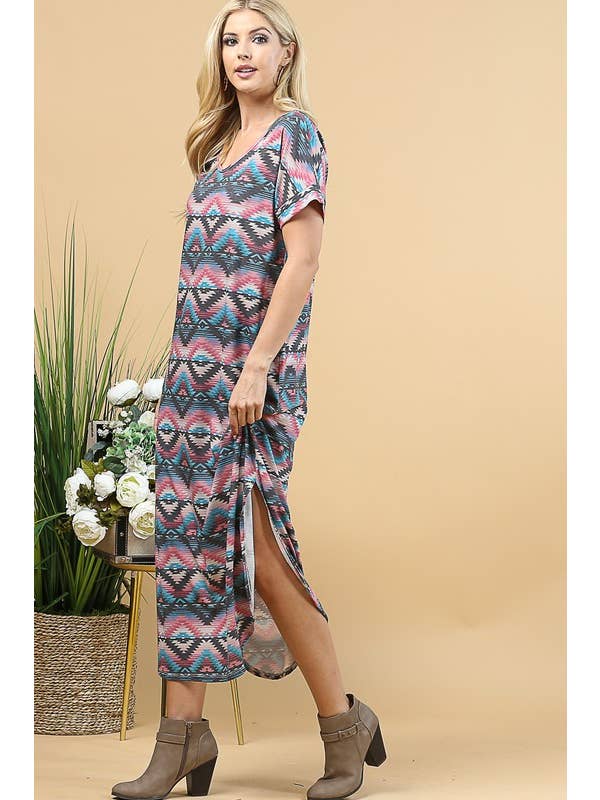 MULTI ROBE LONGUE À IMPRIMÉ AZTÈQUE AV1040-SELMA en vente sur Faire3