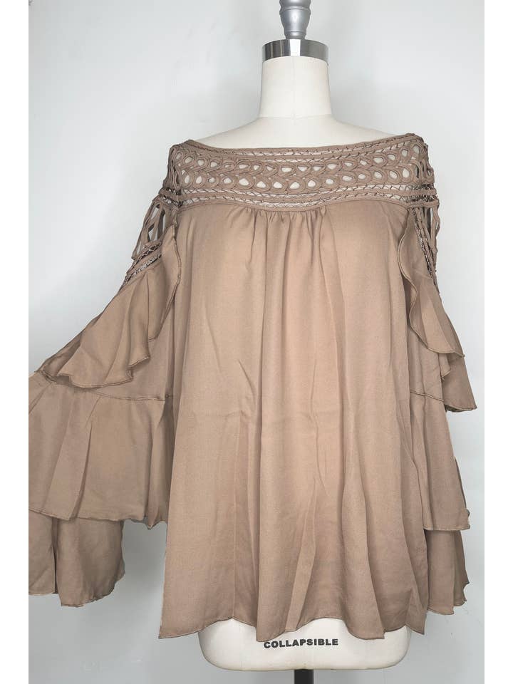 Pink Irene Wholesale - Wholesale Blouse - Women's - RUFFLE SLEEVE DETAIL CHIFFON TOP PLUS SIZE