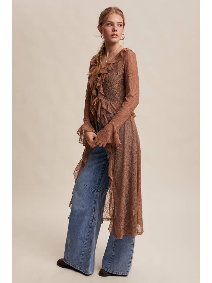 Listicle – wholesale Kimono - Dam – Ren Dammspets Med Spetsvolanger LJ025931